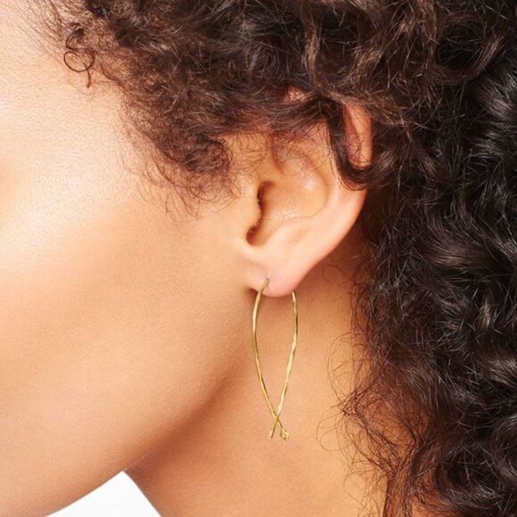 stella & dot ~ RARE small hammered wire hoops ~ gold lightweight - Picture 6 of 7